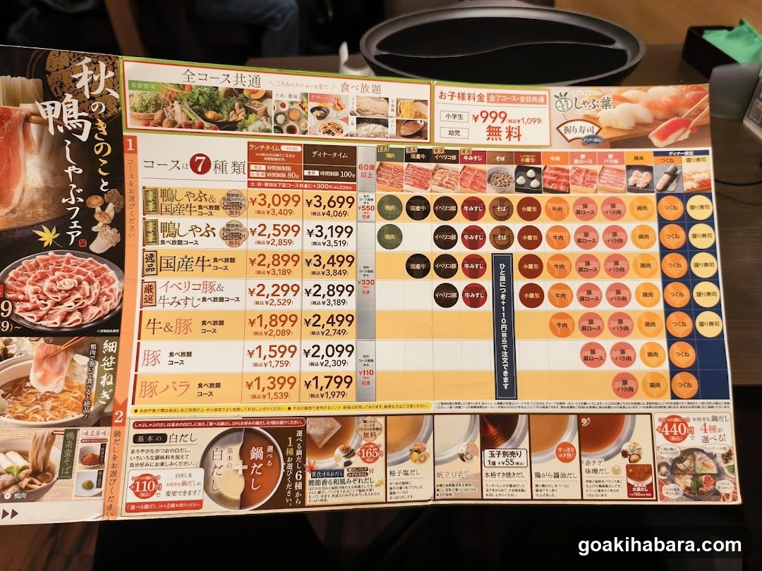 Japanese Hot Pot Menu