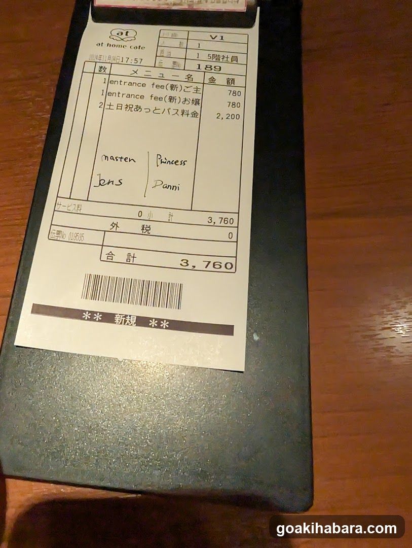 Receipt at home cafe