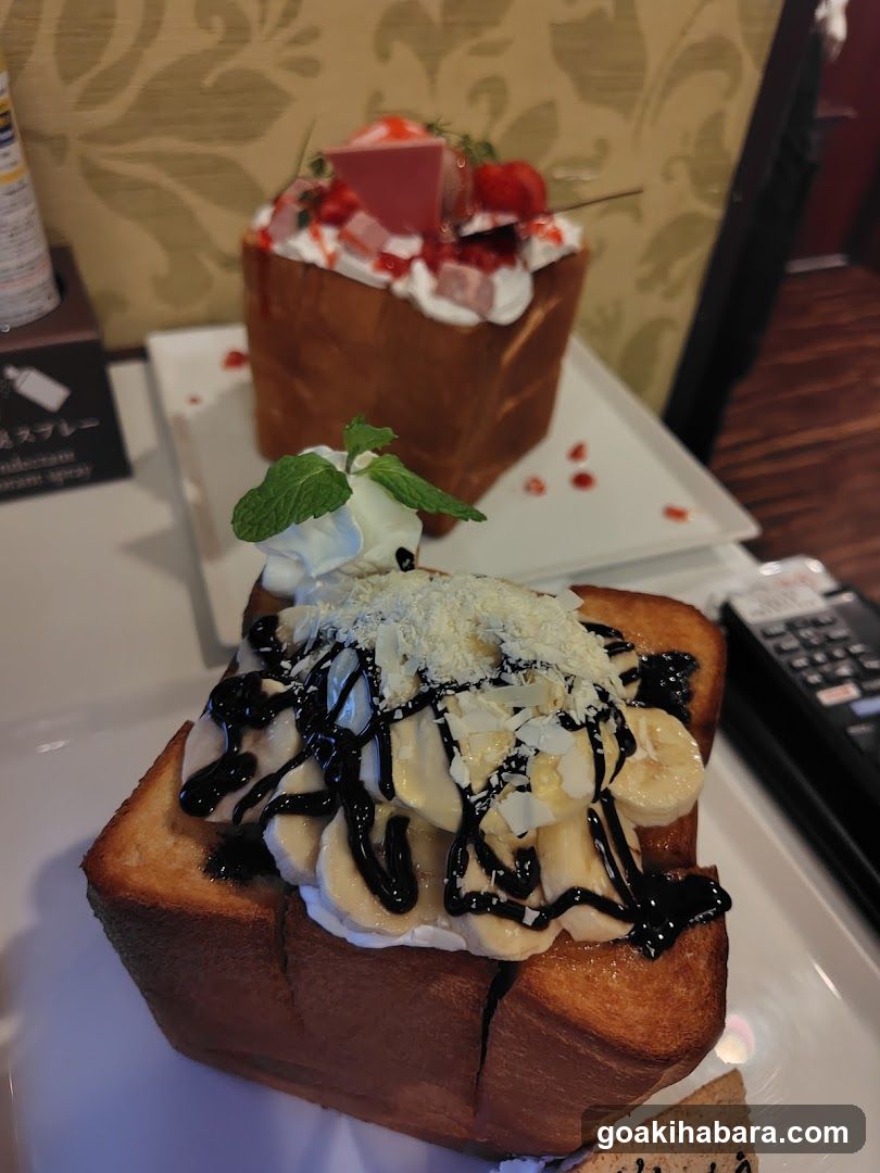 Toast with toppings and dessert