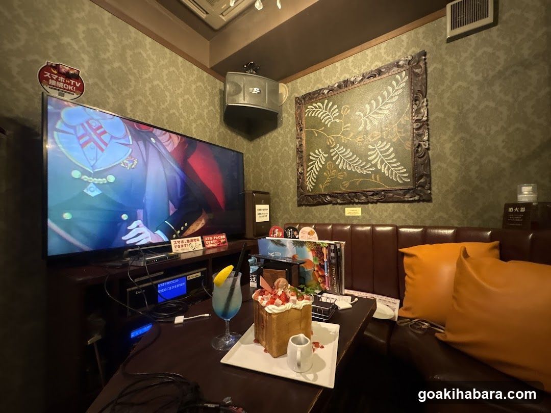 Karaoke Room Interior with Dessert and Drink