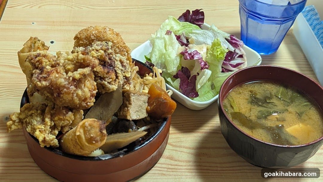 Fried Chicken Rice Bowl with Salad and Soup