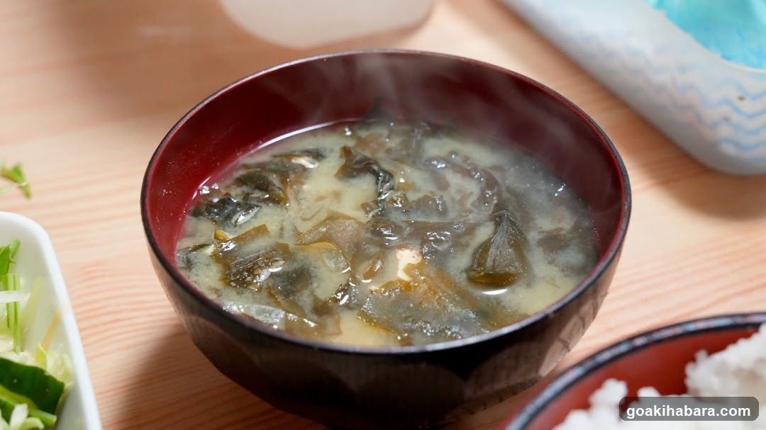 Bowl of Miso Soup with Seaweed and Tofu