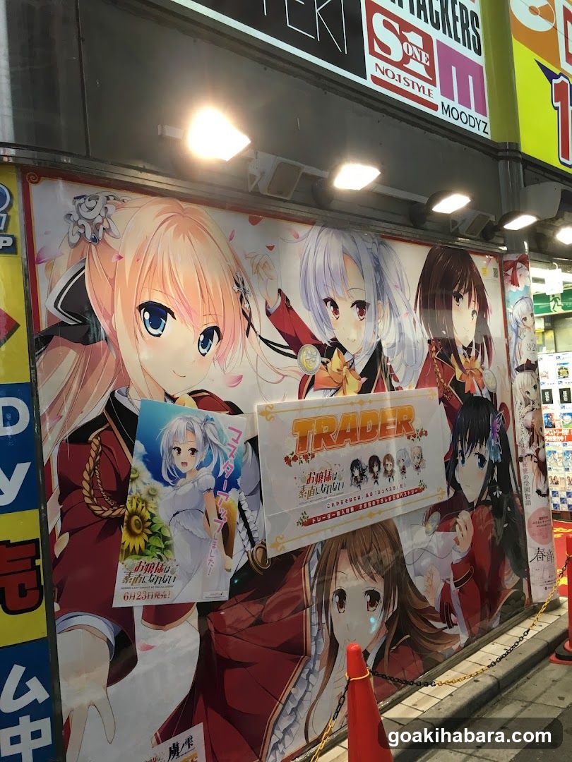 Anime Shop Exterior with Character Posters