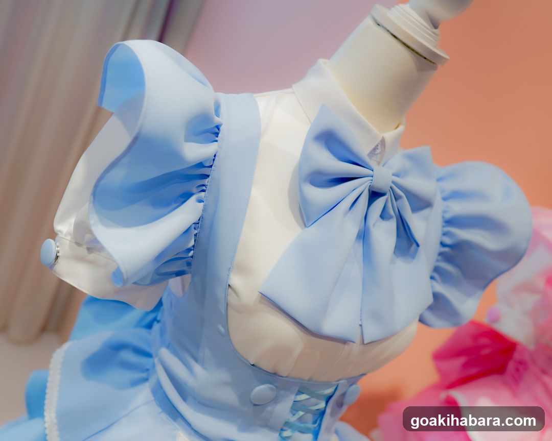 Blue and white dress on mannequin