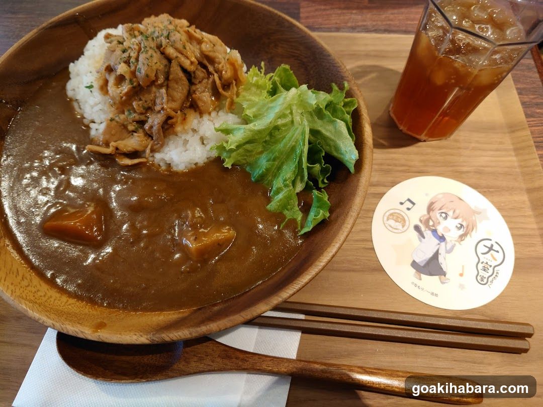 Curry Rice Bowl with Drink and Coaster