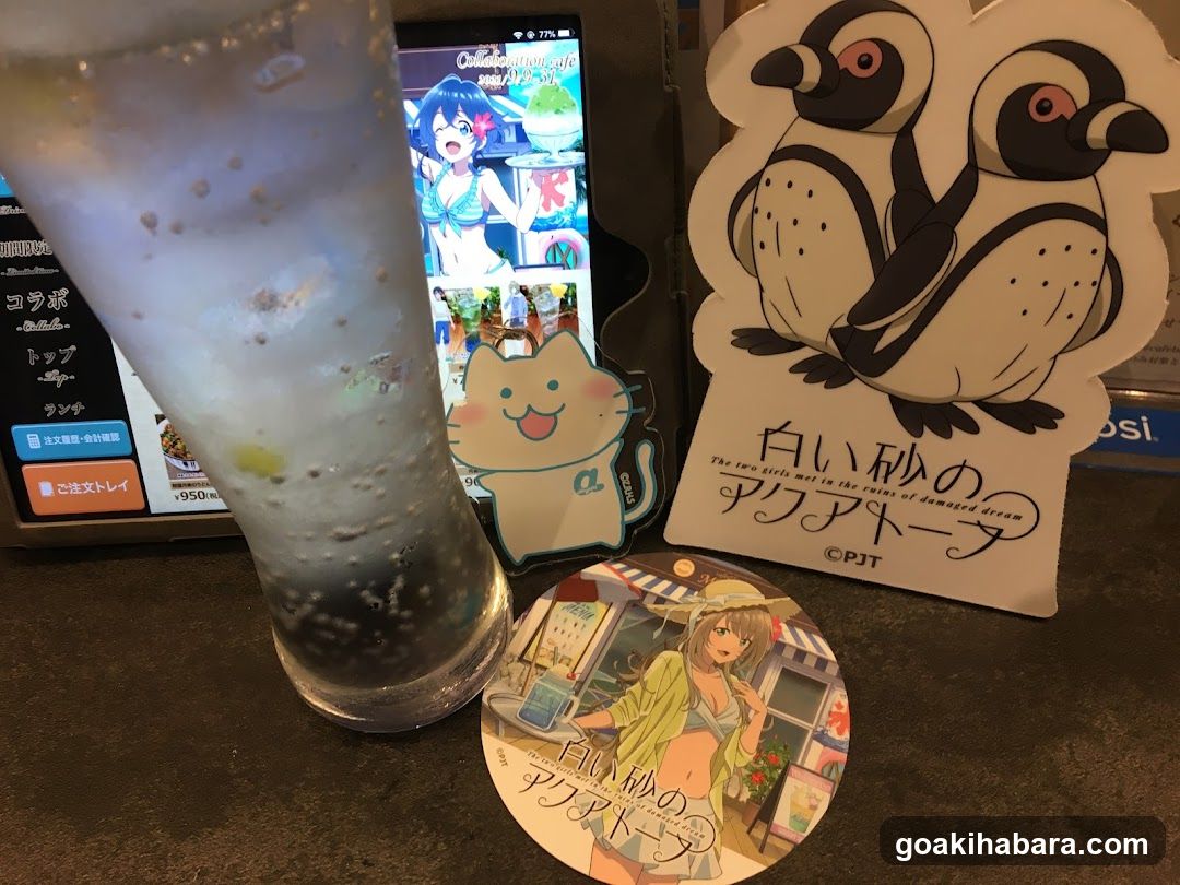 Anime-themed drink and merchandise display