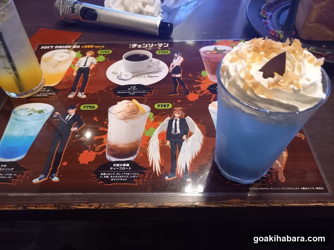 Anime-themed drink menu display
