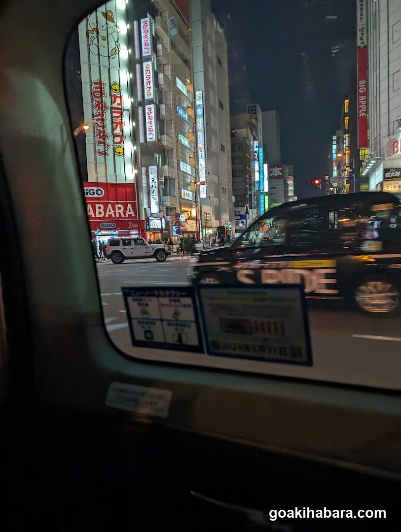 Night street scene from vehicle window