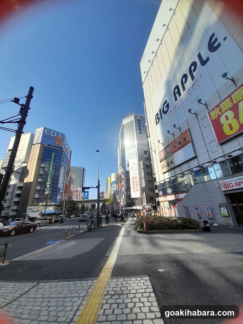 Urban Street Scene with Big Apple Building
