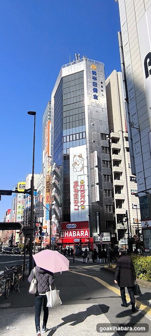 Street scene with buildings and pedestrians