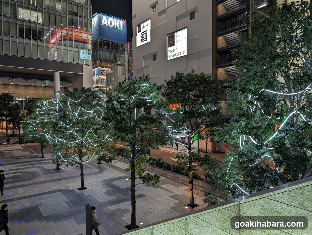 Night City Street View with Decorated Trees