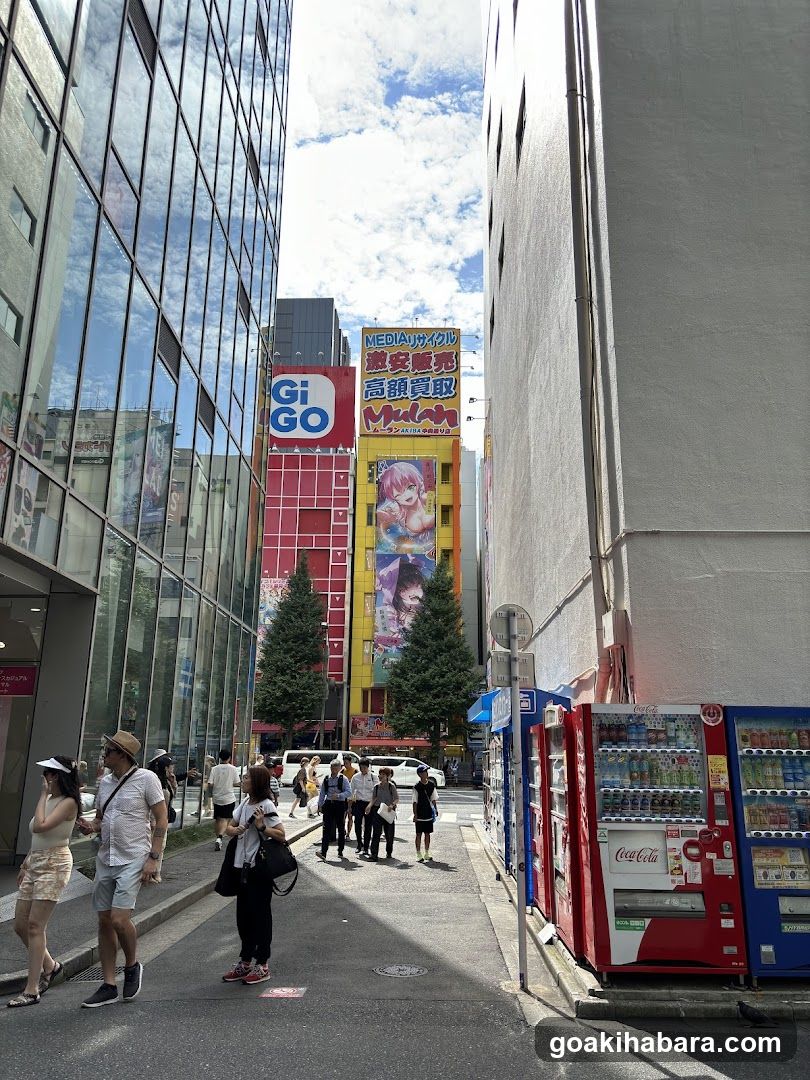 Urban Street Scene with Vending Machines and Buildings