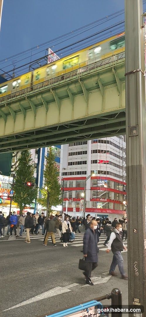 Busy street scene with elevated train