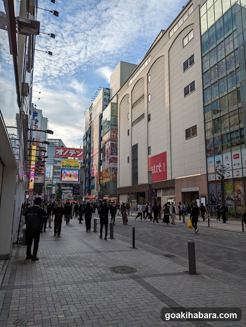 Urban Street Scene with Pedestrians and Storefronts