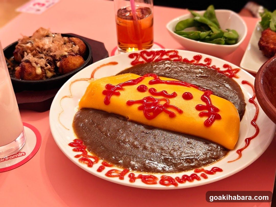 Omelette Rice with Red Ketchup Decoration