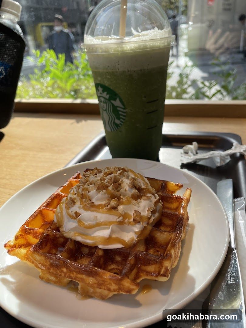 Starbucks Waffle and Matcha Drink