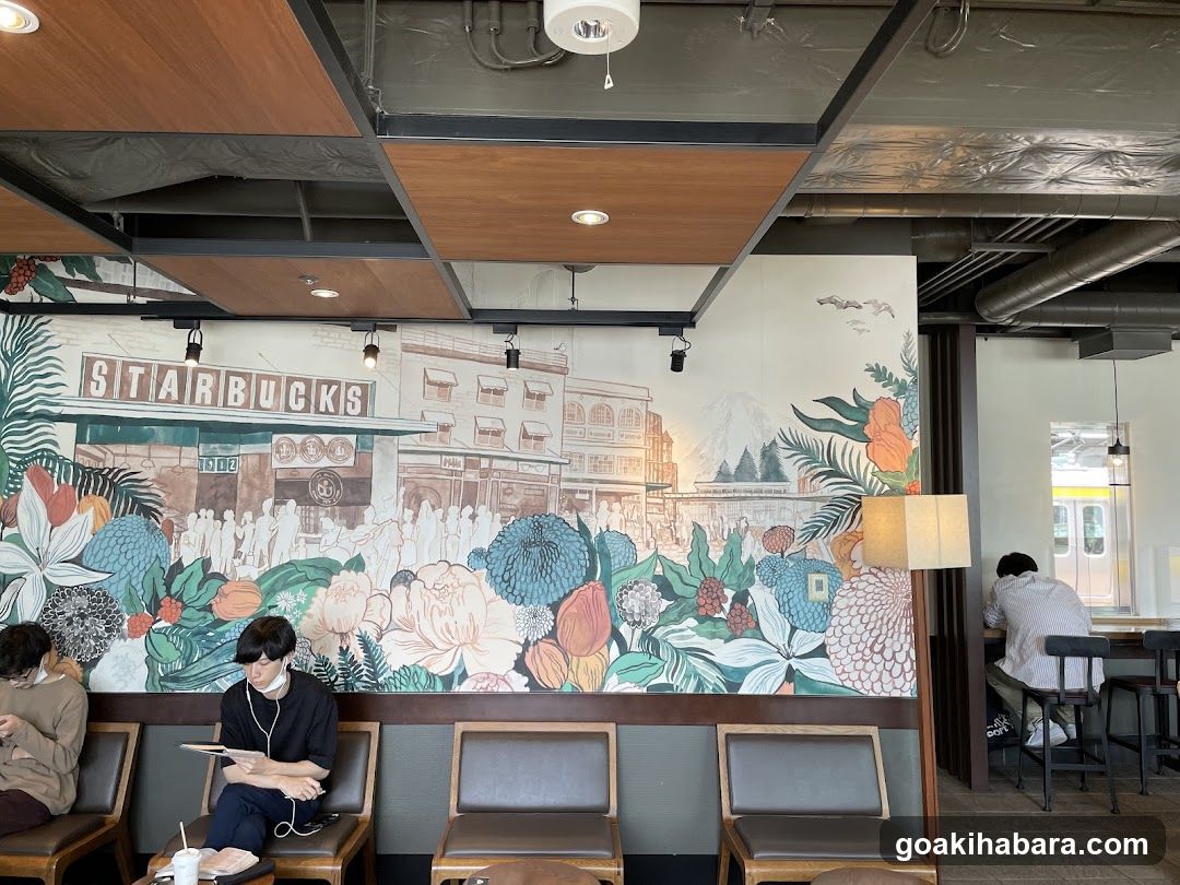 Starbucks Interior with Mural Wall