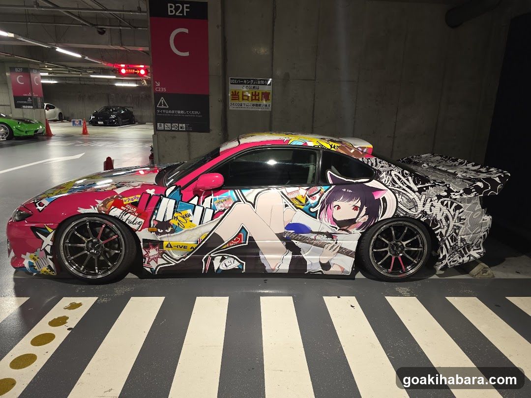 Anime Car Wrap in Parking Garage