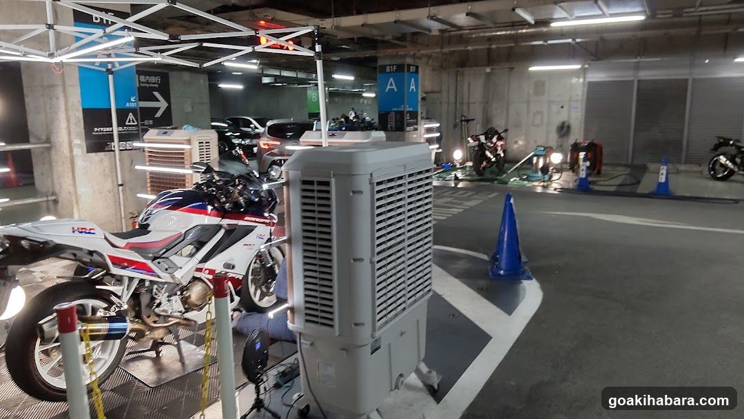 Underground Parking Garage with Motorcycles and Cooling Unit