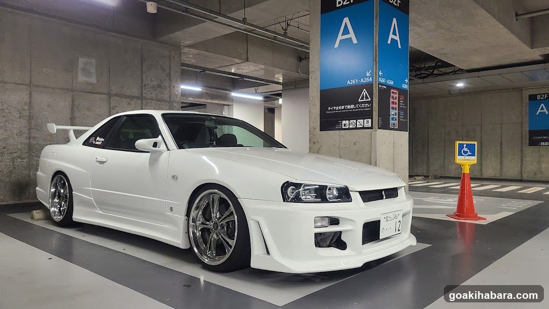 White Nissan Skyline GT-R in Parking Garage