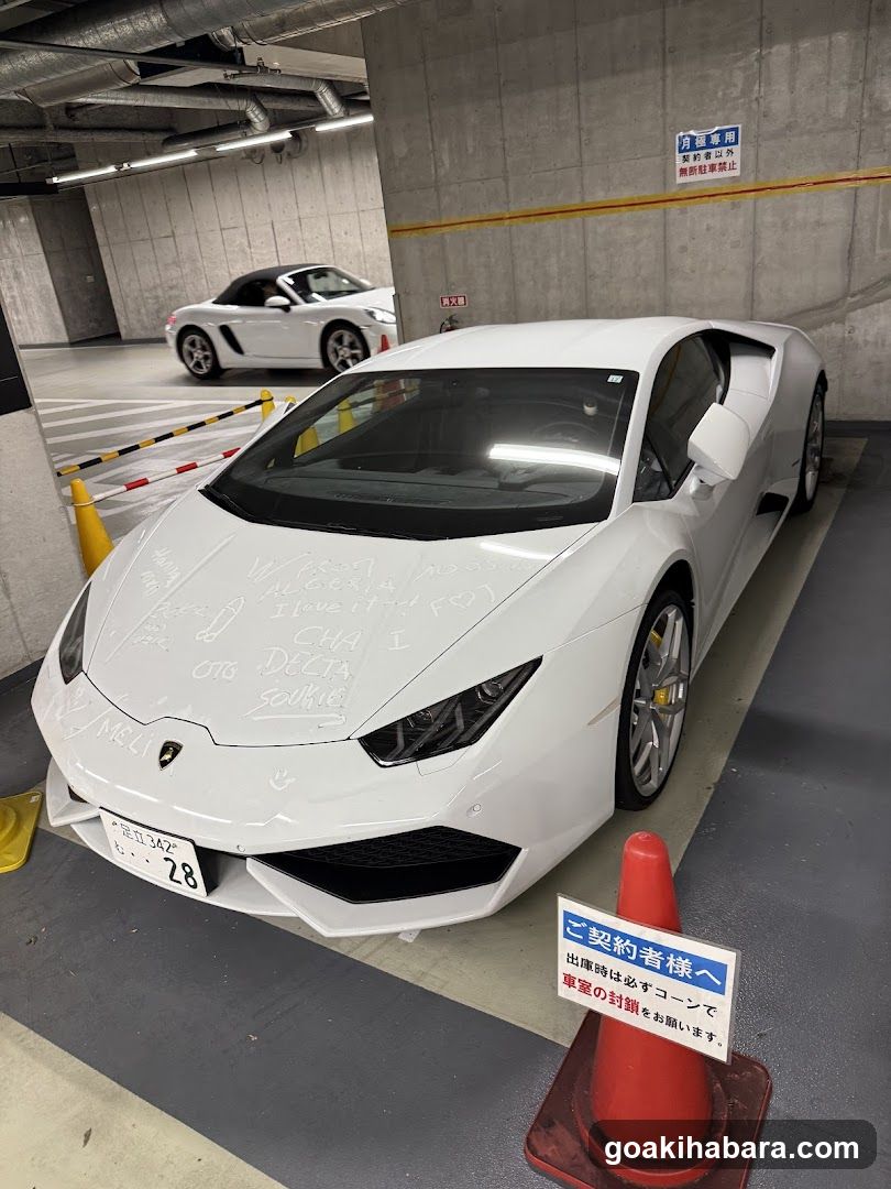 White Lamborghini in Parking Garage