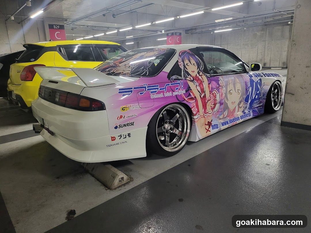 Anime Car Wrap in Parking Garage