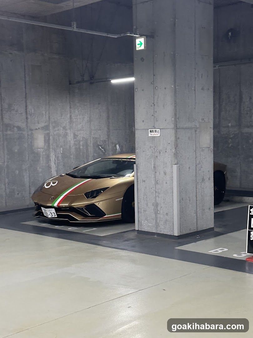 Gold Lamborghini in Parking Garage