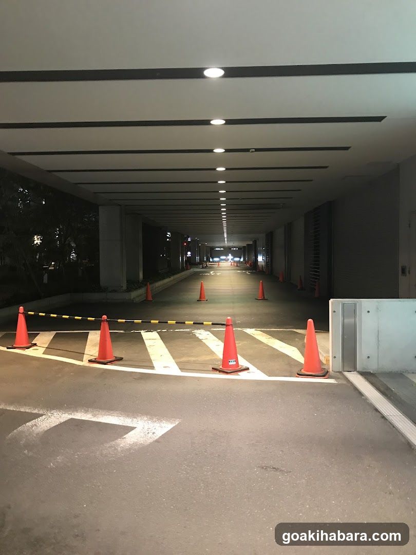 Covered Parking Entrance at Night