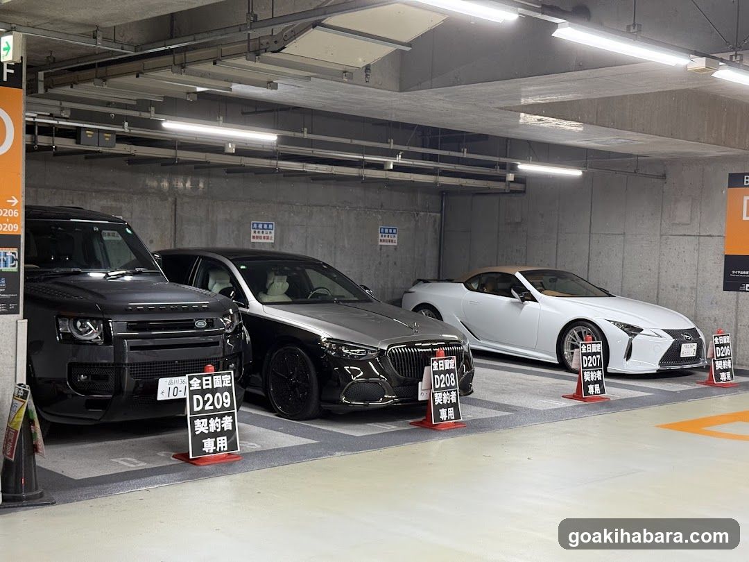 Parking Garage Interior with Luxury Cars