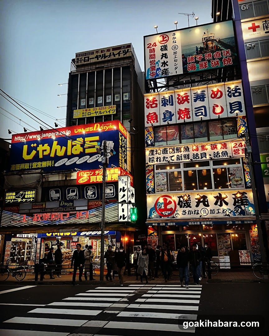 Busy Street Corner with Neon Signs