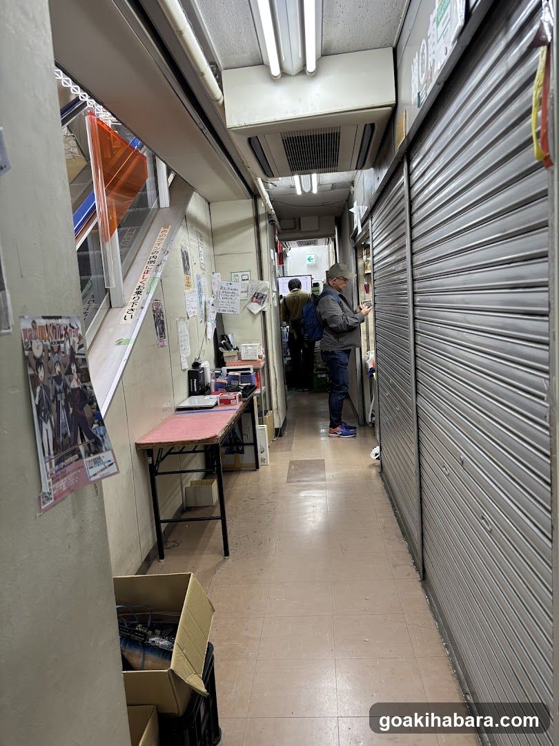 Narrow Alleyway with Closed Storefronts and Staff Activity