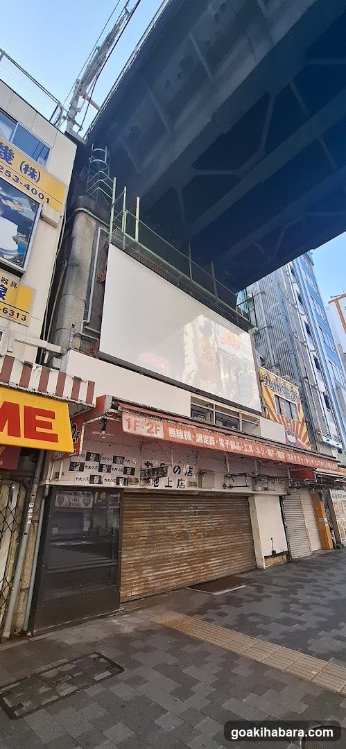 Street scene with closed storefronts under bridge