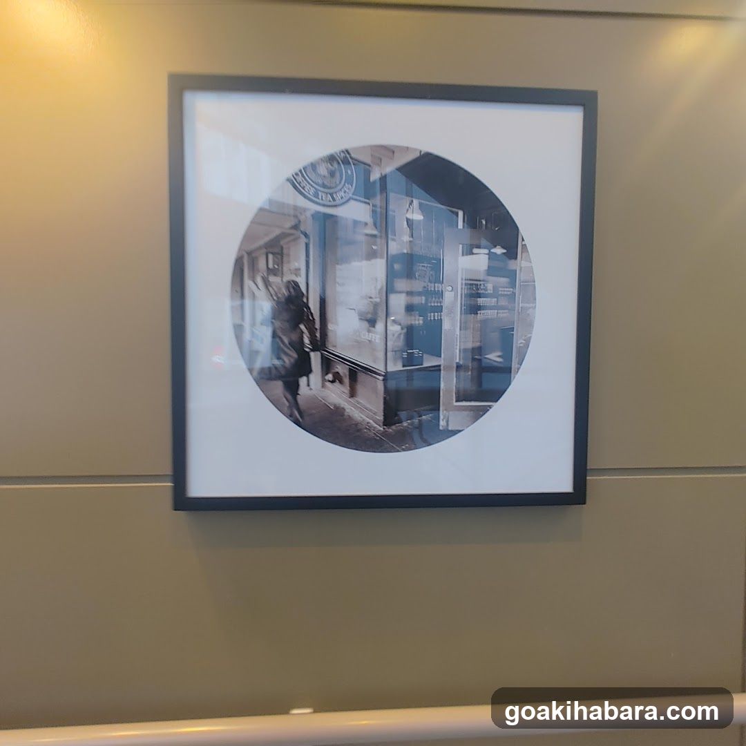 Circular framed photo of storefront
