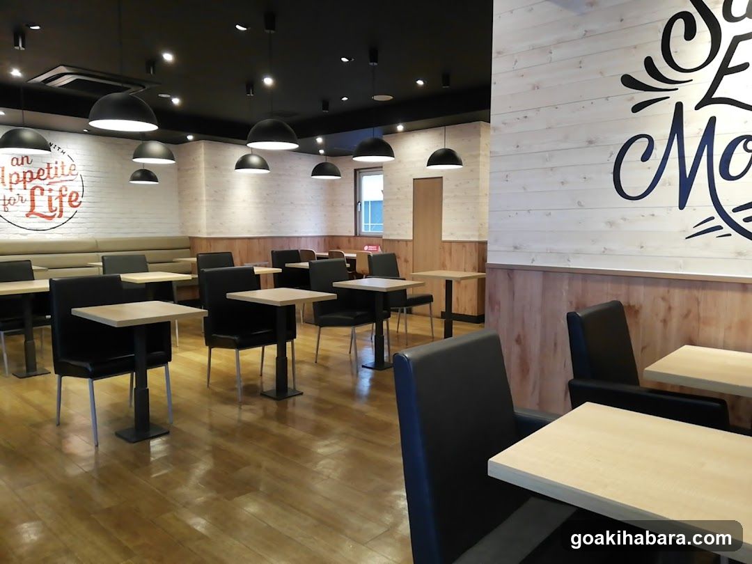 Restaurant Interior with Wooden Tables and Chairs
