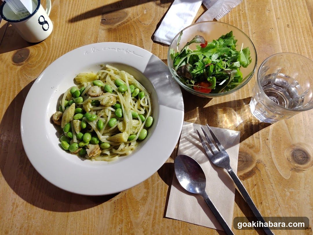 Pasta with Peas and Salad