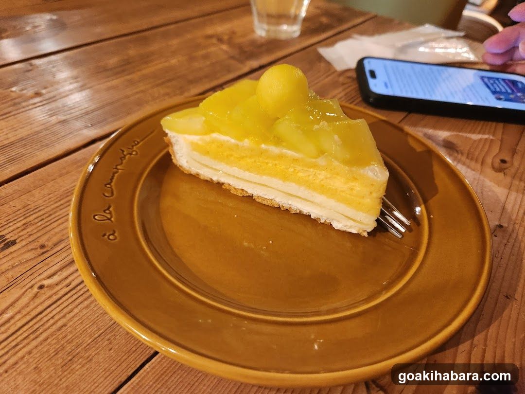 Slice of Yellow Cheesecake on Brown Plate