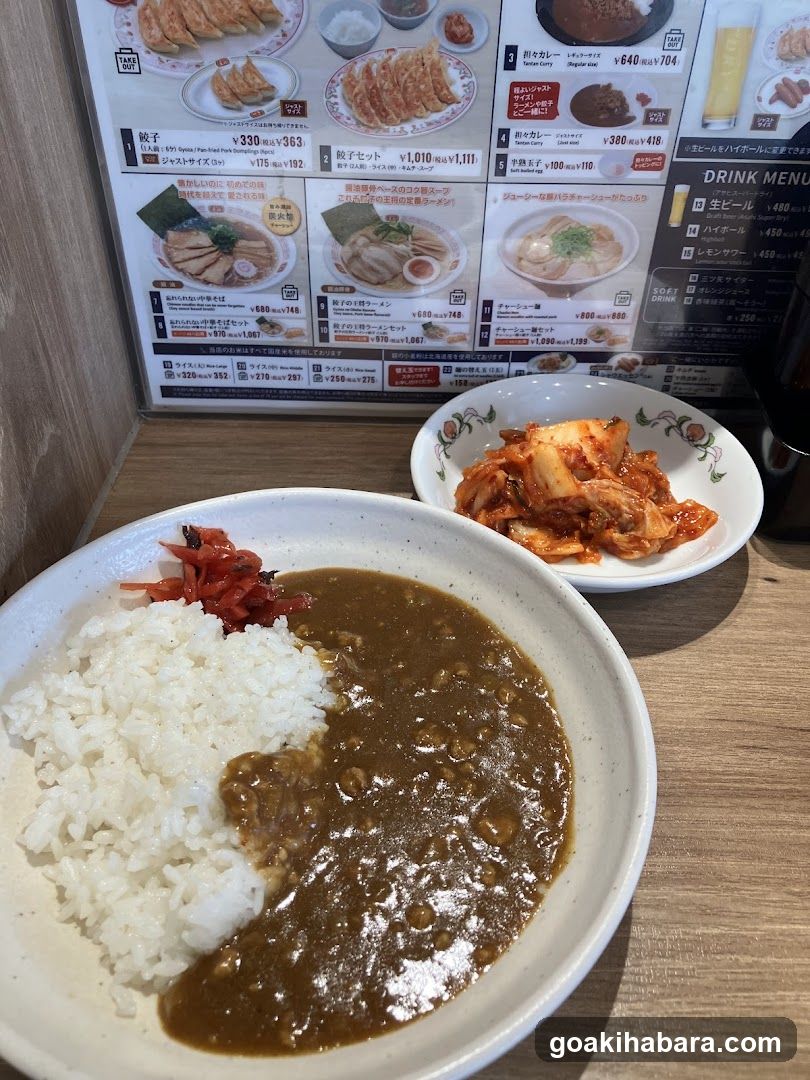 Curry Rice Meal with Kimchi Side Dish