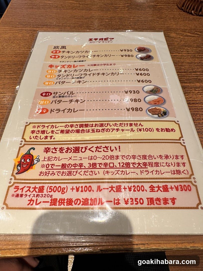 Japanese Curry Menu