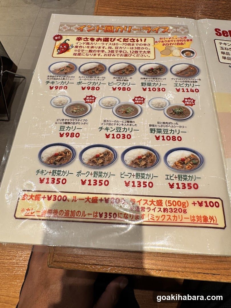 Indian Curry Rice Menu