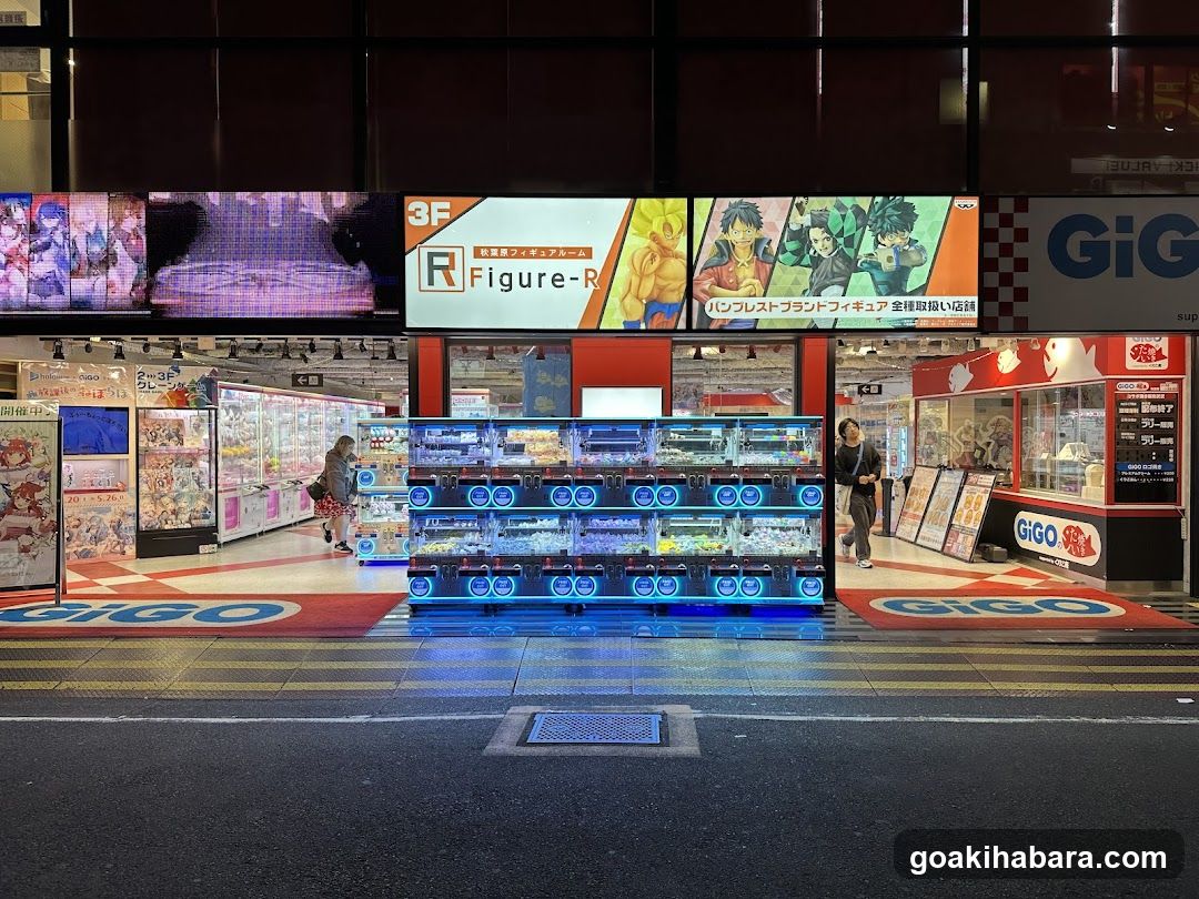 Figure-R and GIGO storefront at night