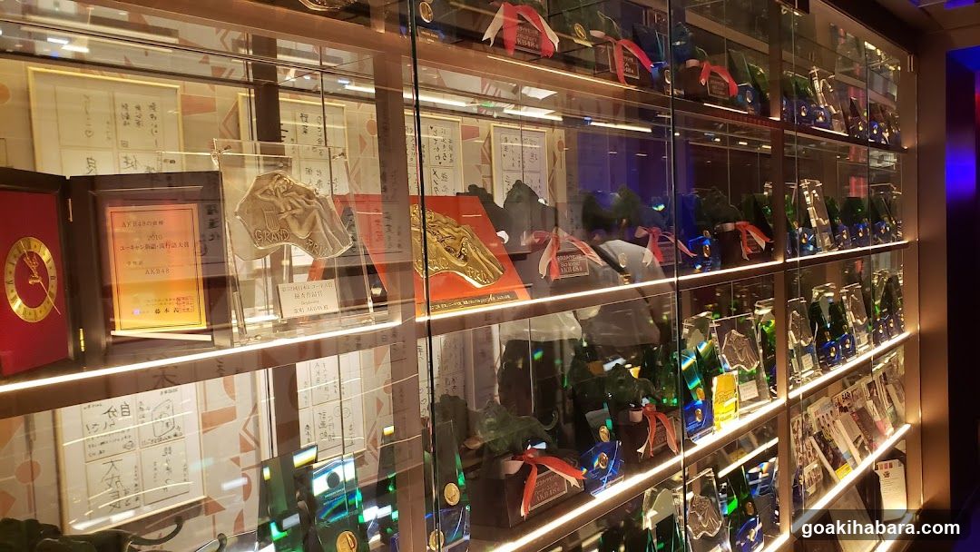 Display Cabinet with Awards and Bottles
