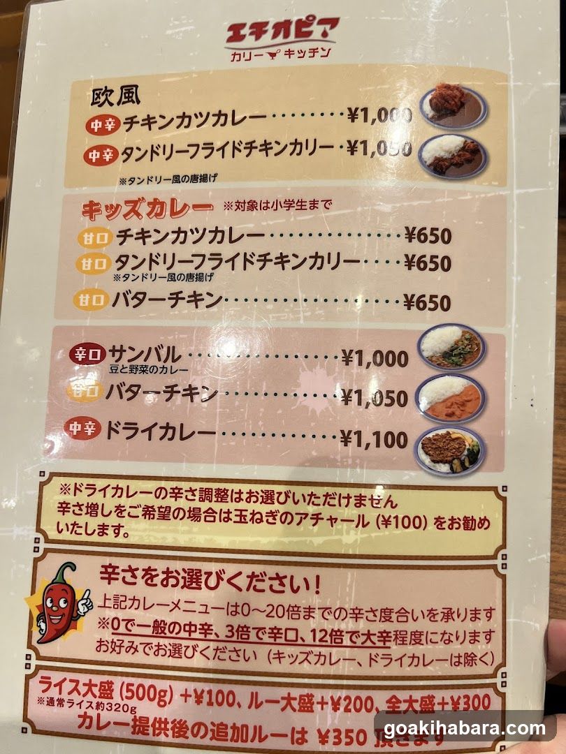 Eki Gappa Curry Kitchen Menu