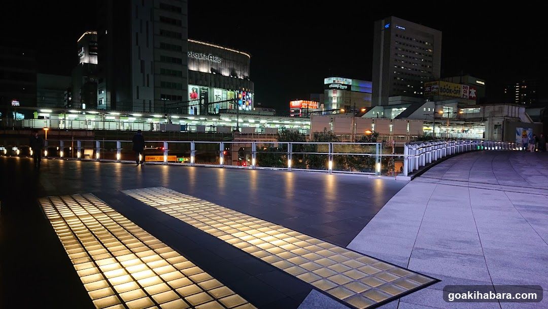 Night City Scene with Illuminated Walkway