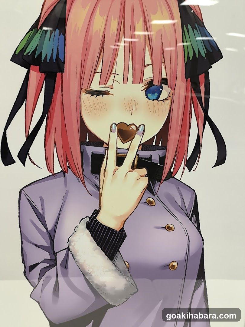 Anime-style character with pink hair and rainbow accessories