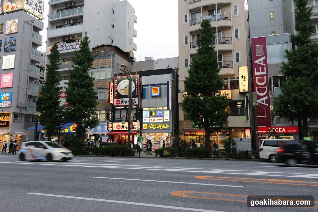 Urban Street Scene with Shops and Cars