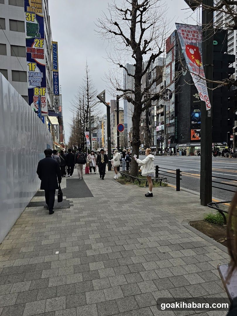 Urban Street Scene with Pedestrians and Storefronts