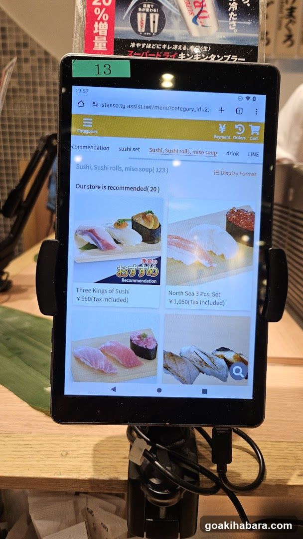 Sushi Menu Display on Tablet