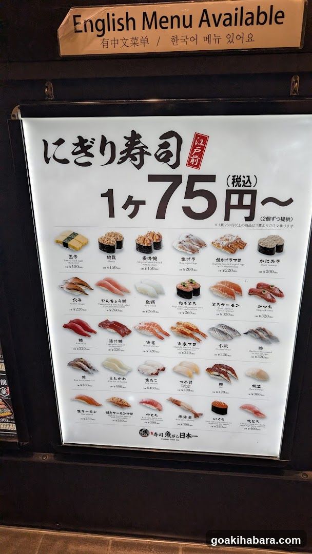 Nigiri Sushi Menu Board