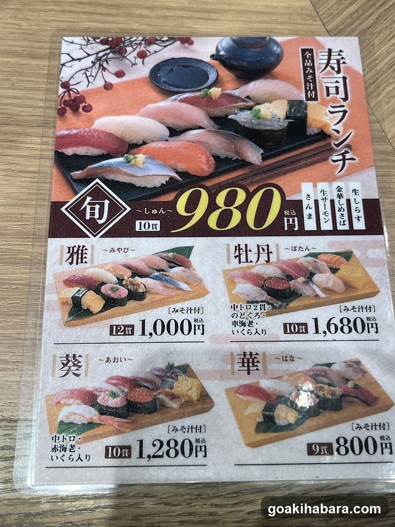 Sushi Lunch Menu