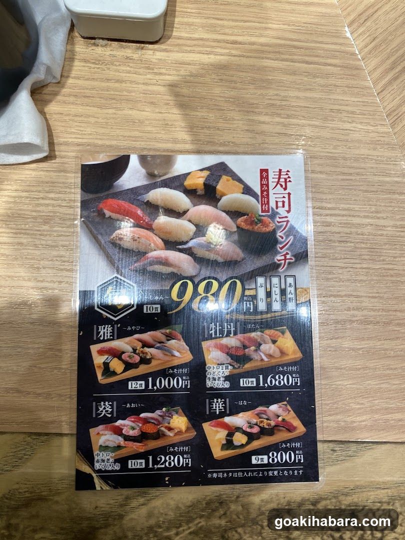 Sushi Lunch Menu Display